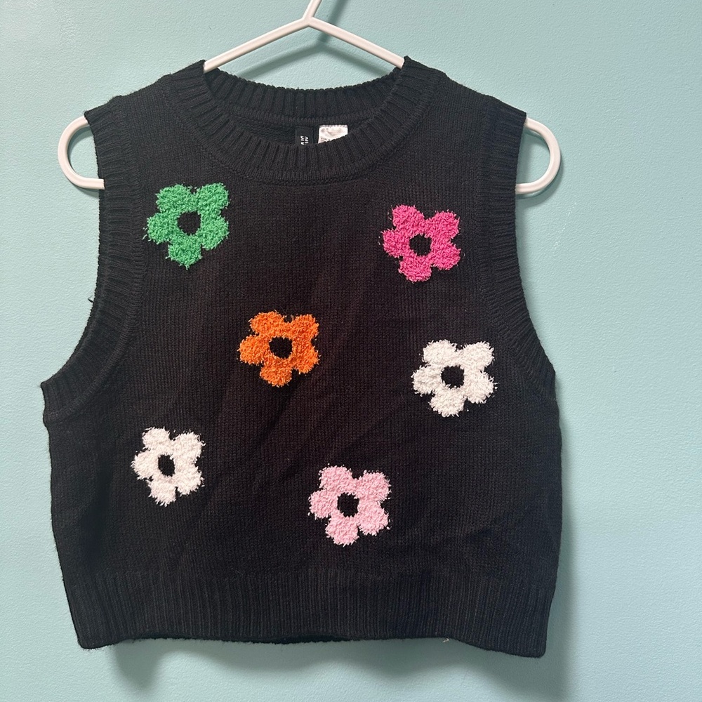 Black Sweater with Floral Accents